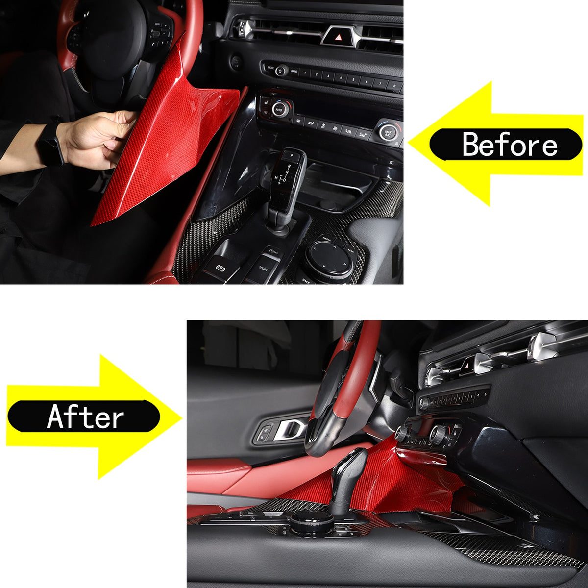 Red Real Carbon Fiber Center Gear Shift Side Panel Trim For Toyota Supra A90 19+ 12