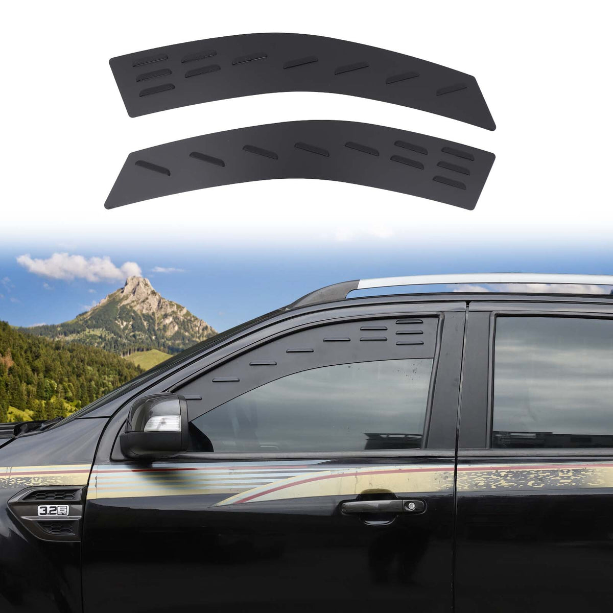 Alloy Front Row Window Vent Louvers Shutter Trim for Ford Ranger T7 T8 2015-2022 1