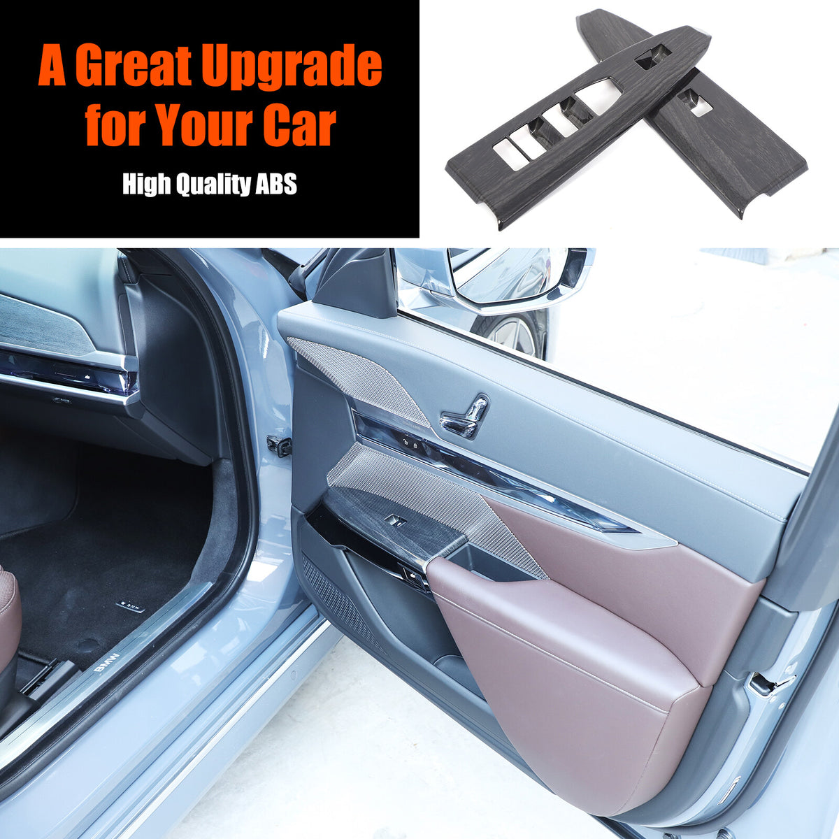 Black Grain Window Lift Switch Button Trim Frame For BMW 7 Series G70 2023-2025 9