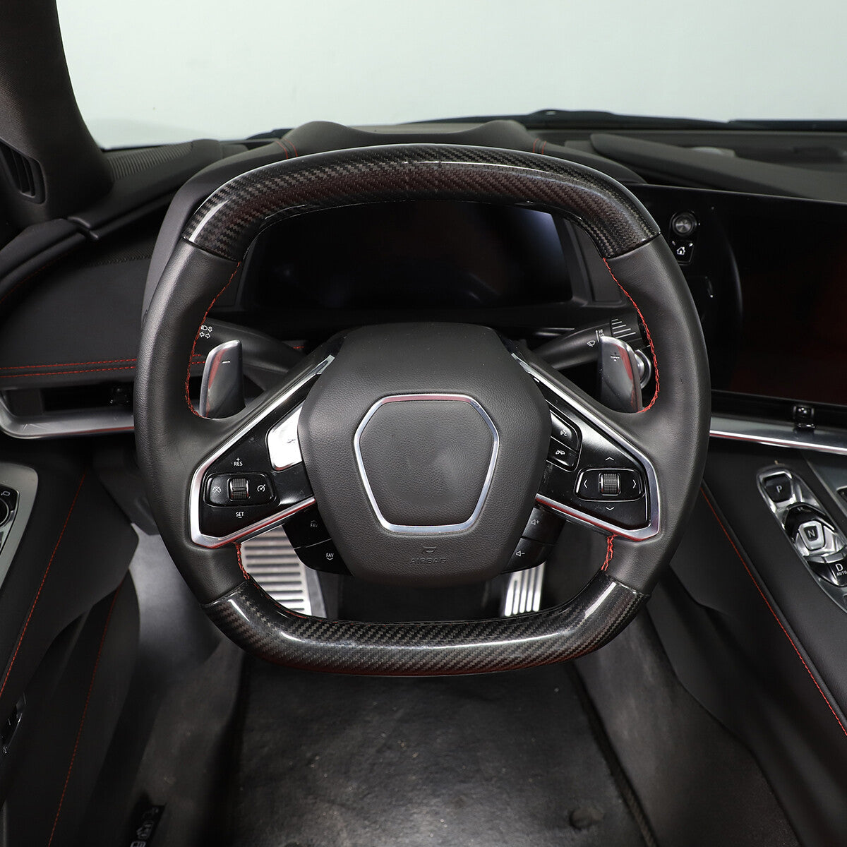 Real Carbon Fiber Steering Wheel Top Handle Cover Trim For C8 Corvette 2020-26 9