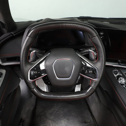 Real Carbon Fiber Steering Wheel Top Handle Cover Trim For C8 Corvette 2020-26 9