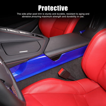 Blue Real Carbon Fiber Lower Armrest Box Panel Trim For Corvette C8 2020+ 6