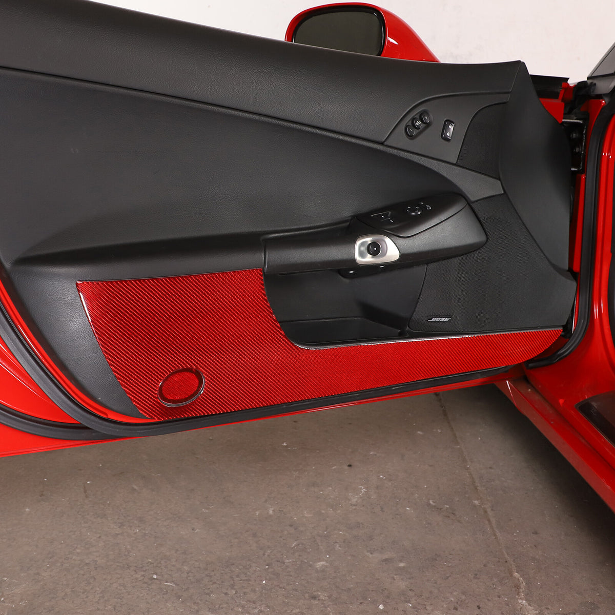 Red Carbon Fiber Door Bottom Anti-Kick Anti-Scratch Cover For Corvette C6 05-13 10