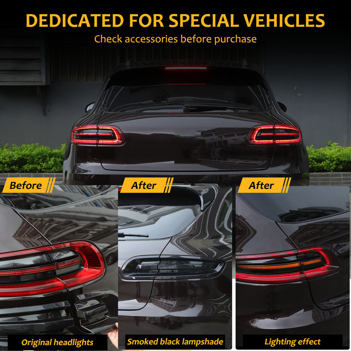 Smoked Blackout Rear Tail light Overlay Lens Cover For Porsche Macan 95B 15-18 5