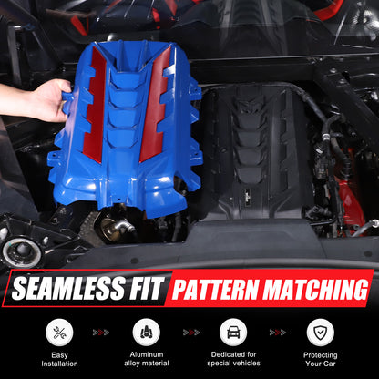 Blue Engine Bay Panel Cover Trim in Edge Red For Corvette C8 2020-26 10