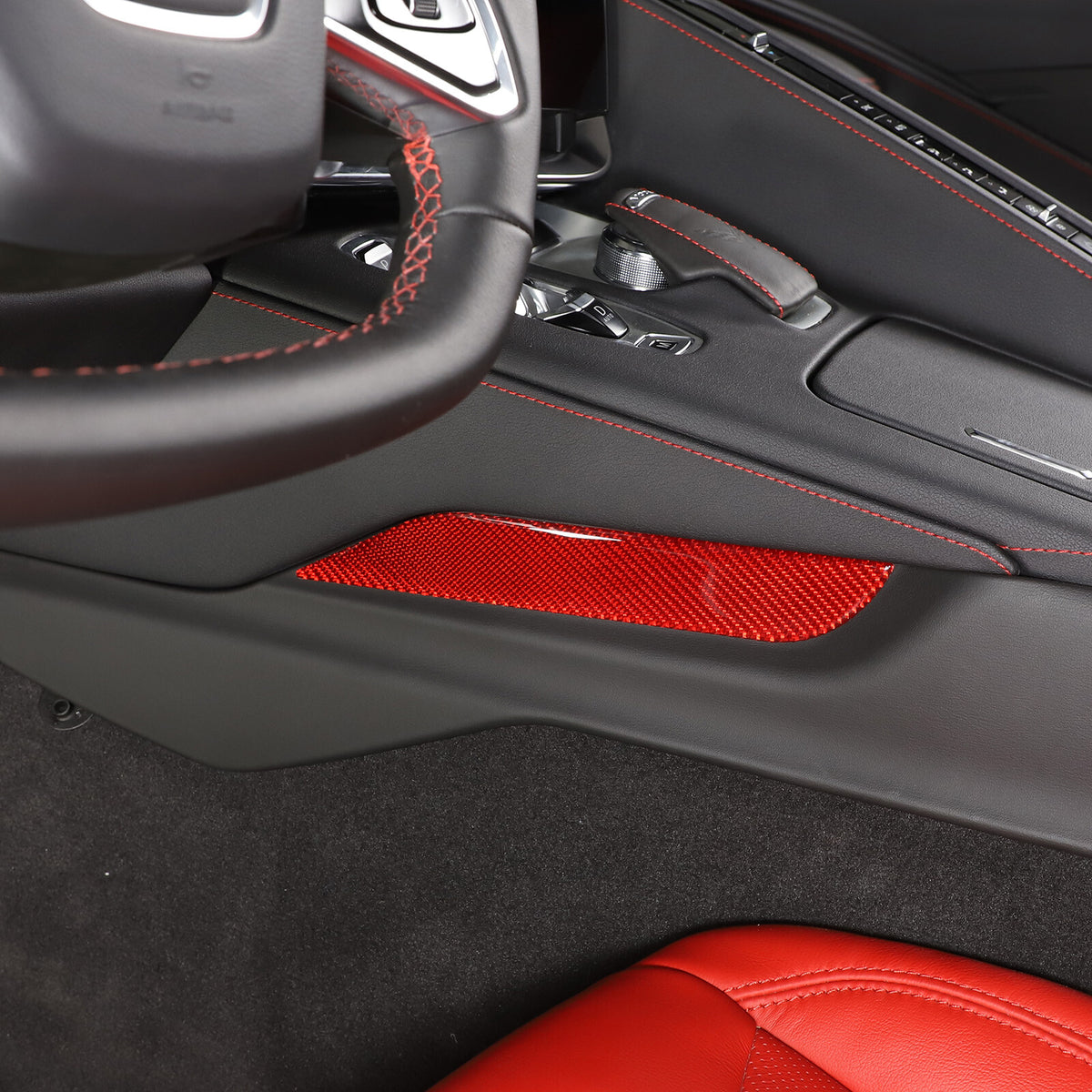 Red Soft Carbon Fiber Interior Decor Trim Kit Cover Set For Corvette C8 20-25 114
