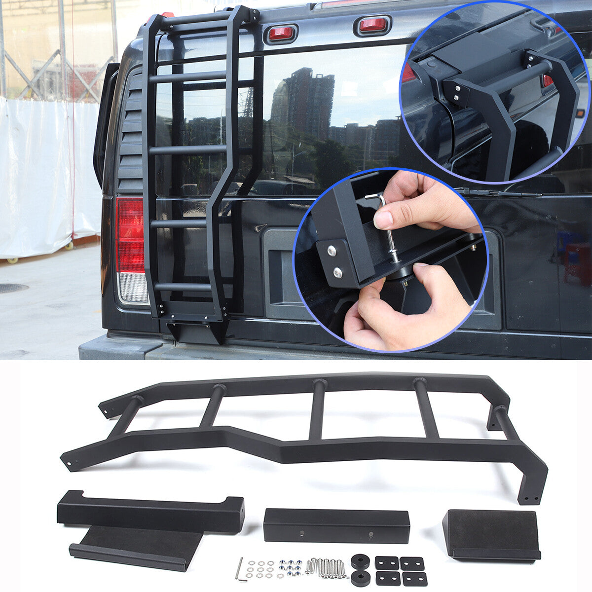 Alloy Rear Roof Climbing Ladder Rack Window Molle Panel For Hummer H2 2003-09 4