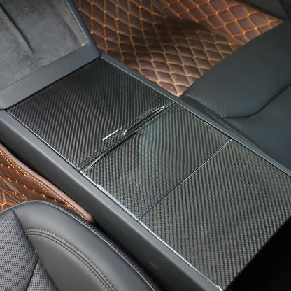 Real Dry Carbon Fiber Center Console Interior Trim Cover For Tesla Model 3 2023+ 44