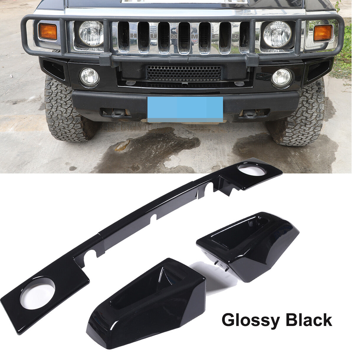 Glossy Black Front Bumper & Side Cover Trim Kit For Hummer H2 SUV SUT 2003-2009 1