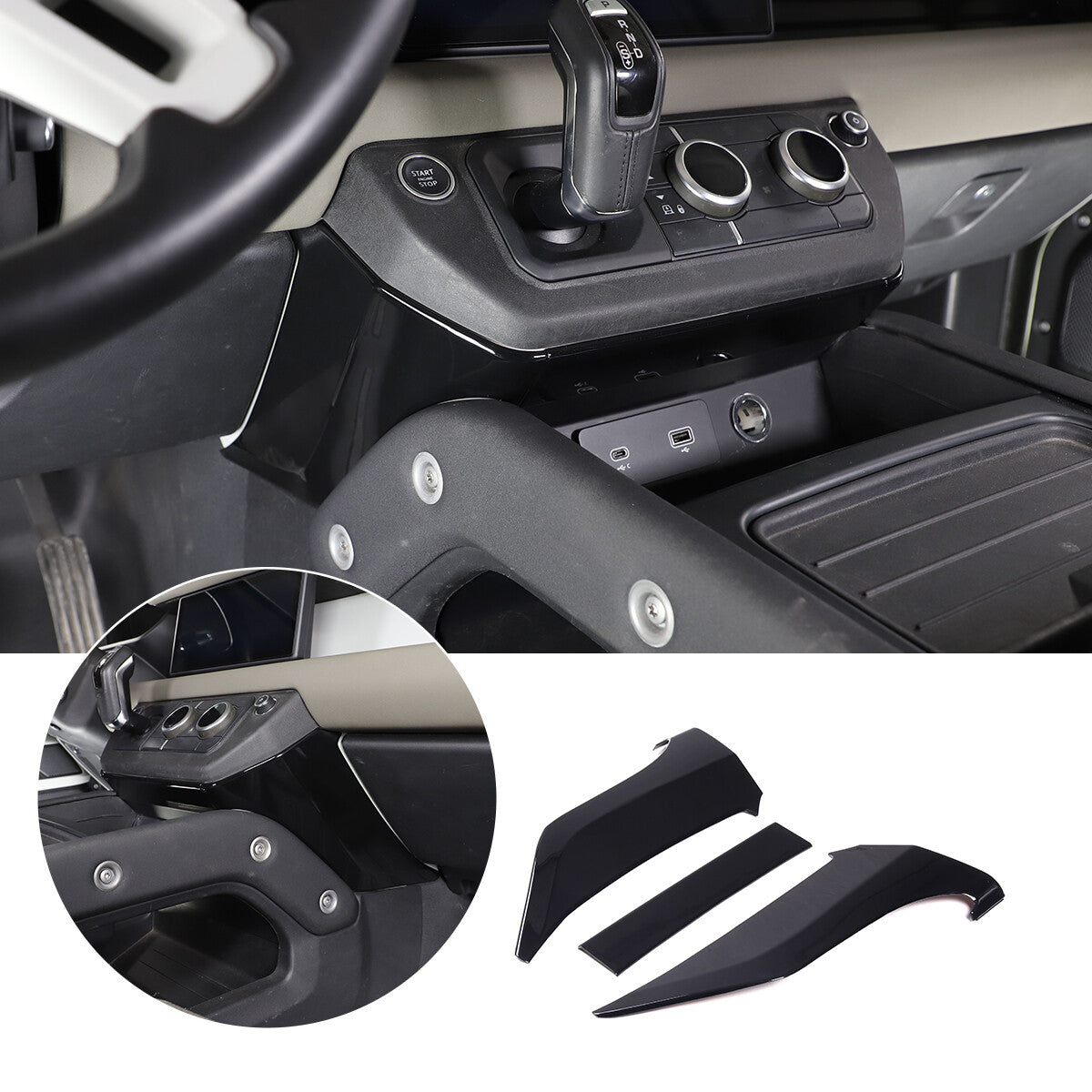 Glossy Black Center Console Knee Side Cover Trim For Land Rover Defender 2022-23 1