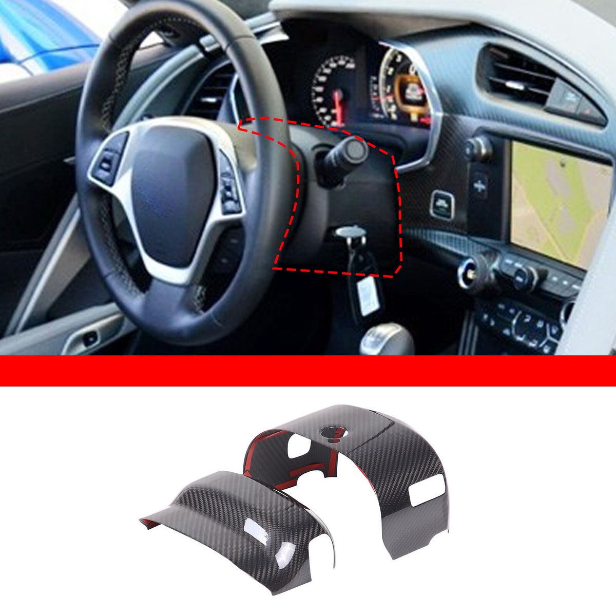 Real Carbon Fiber Steering Wheel Base Cover Trim For Corvette C7 2014-2019 US 4