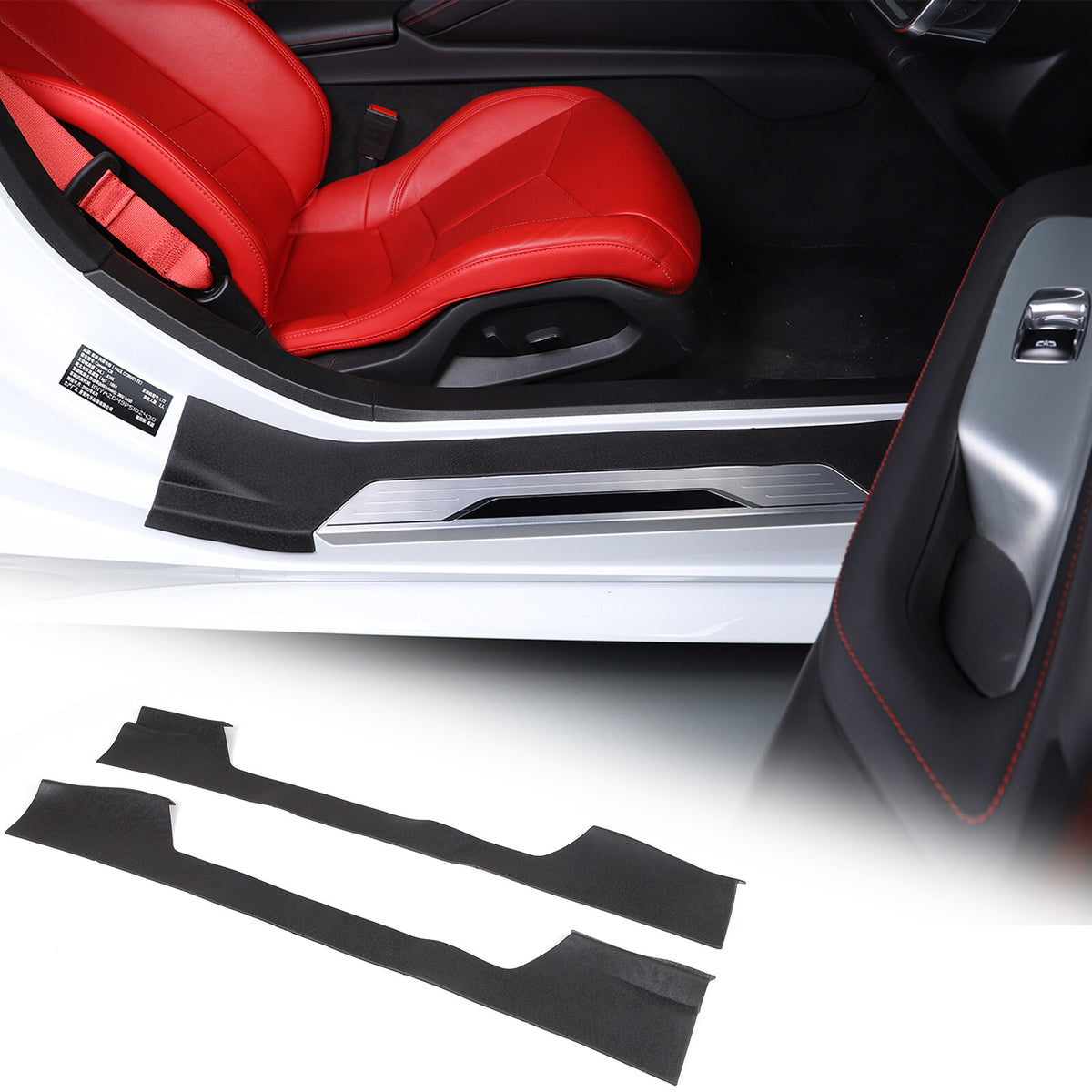 Black TPE Exterior Car Entry Guards Door Sill Cover Trim For Corvette C8 2020-26 1