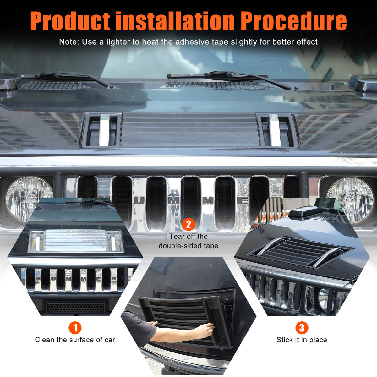 ABS Matte Black Front Hood Grille Engine Cover Trim for Hummer H2 2003-2009 US 4