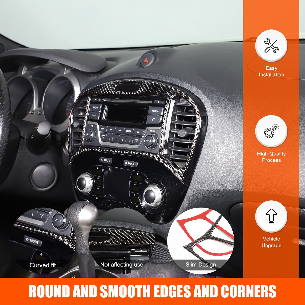 Soft Carbon Fiber Interior Center Console trim Sticker For Nissan Juke 2011-2019 109