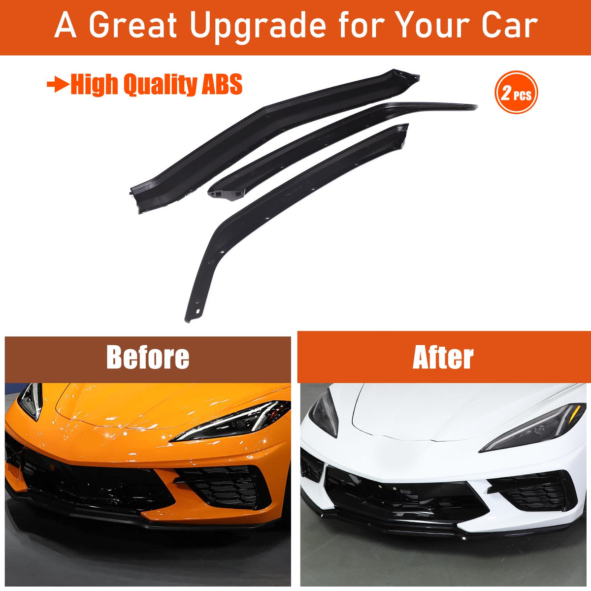 Replacement Black Front Bumper Lip Kit Splitter Exterior For Corvette C8 20+ US 10