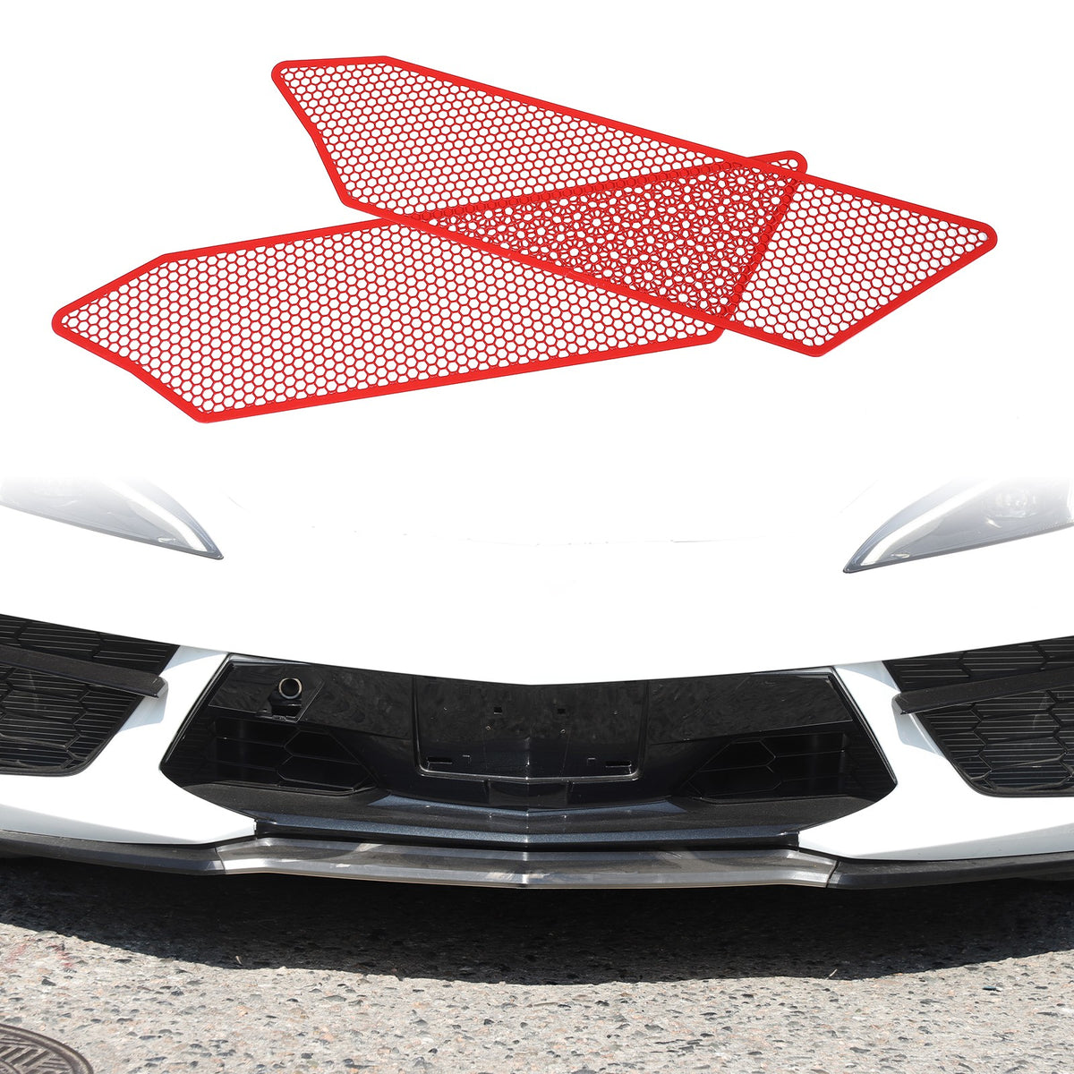 Red Stainless Steel Front Grille Insect Screen Trim For Corvette C8 2020+ 11