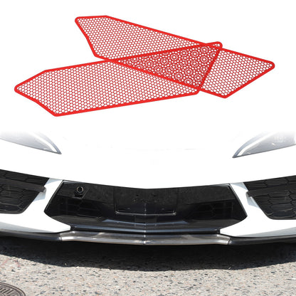 Red Stainless Steel Front Grille Insect Screen Trim For Corvette C8 2020+ 11