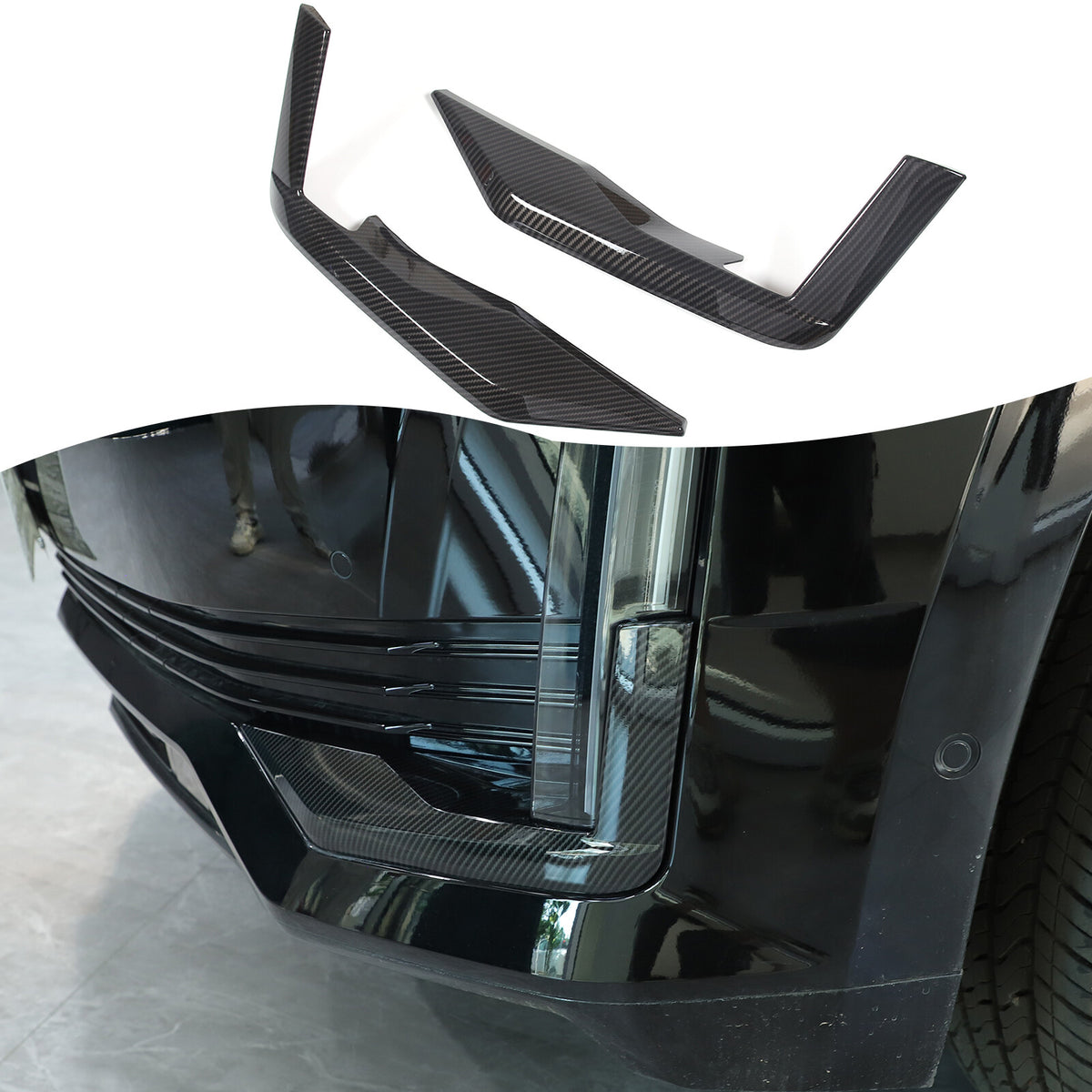 ABS Carbon Fiber Front Headlight Fog Light Trim Cover For Cadillac Escalade 21+ 10