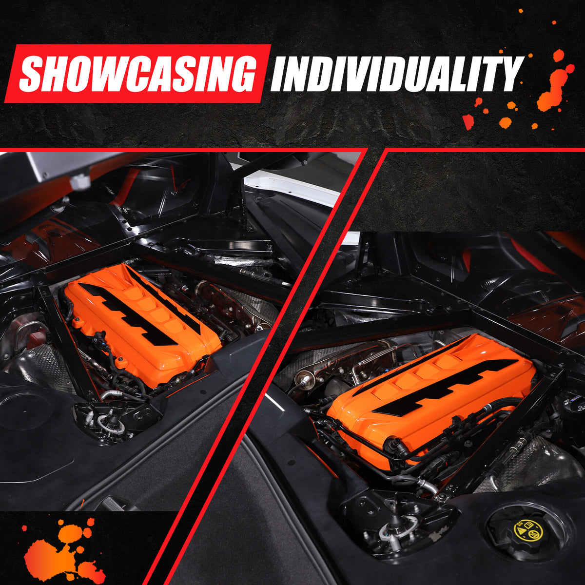 Orange Engine Bay Panel Cover Trim in Edge Black For Corvette Coupe C8 20-26 US 24