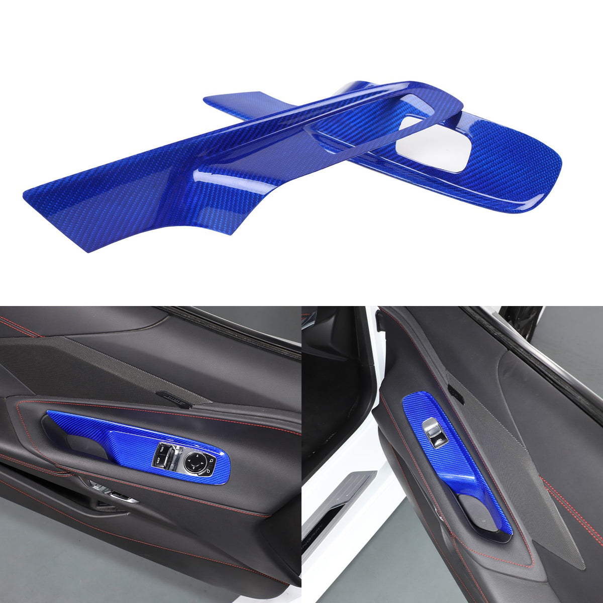 Blue Real Carbon Fiber Window Lift Switch Trim For Corvette C8 Coupe 20+ US 19