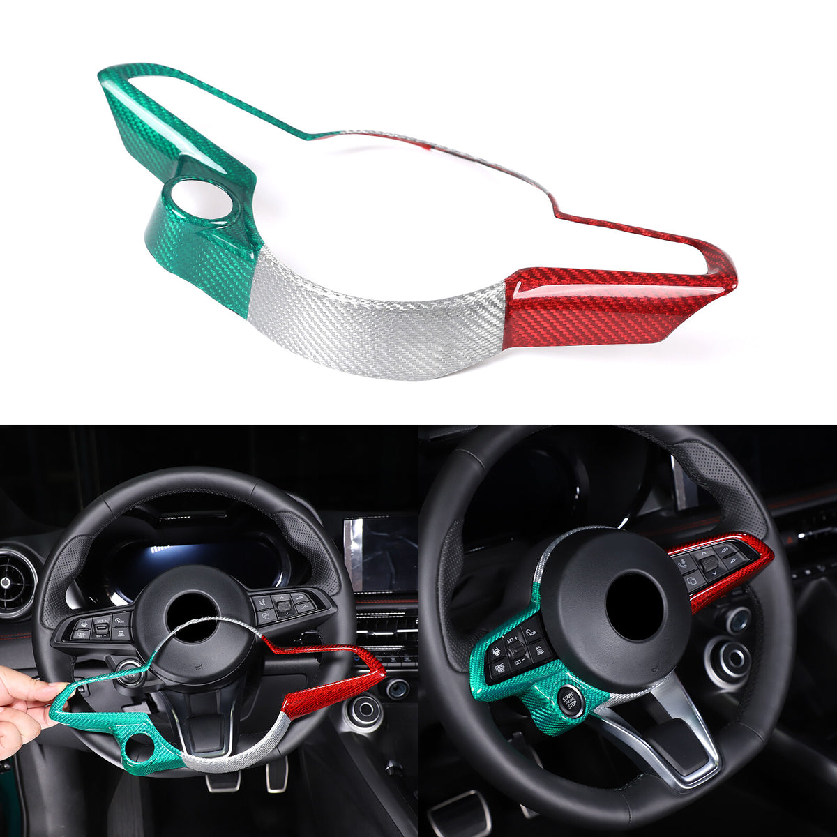 Tri-Color Carbon Fiber Steering Wheel Cover Trim for Alfa Romeo Tonale 2023-2024 13