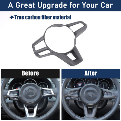 Matte Real Carbon Fiber Steering Wheel Button Trim For Mazda MX-5 Miata 2016-25 16