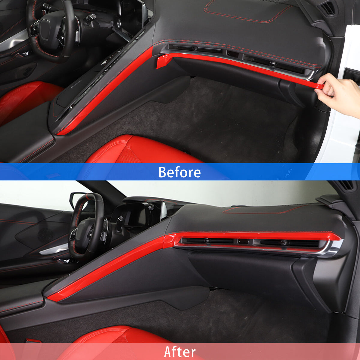 Red Full Interior Set Dash Panel Decor Cover Trim Kit For Corvette C8 2020-25 - Variants 11-15 23