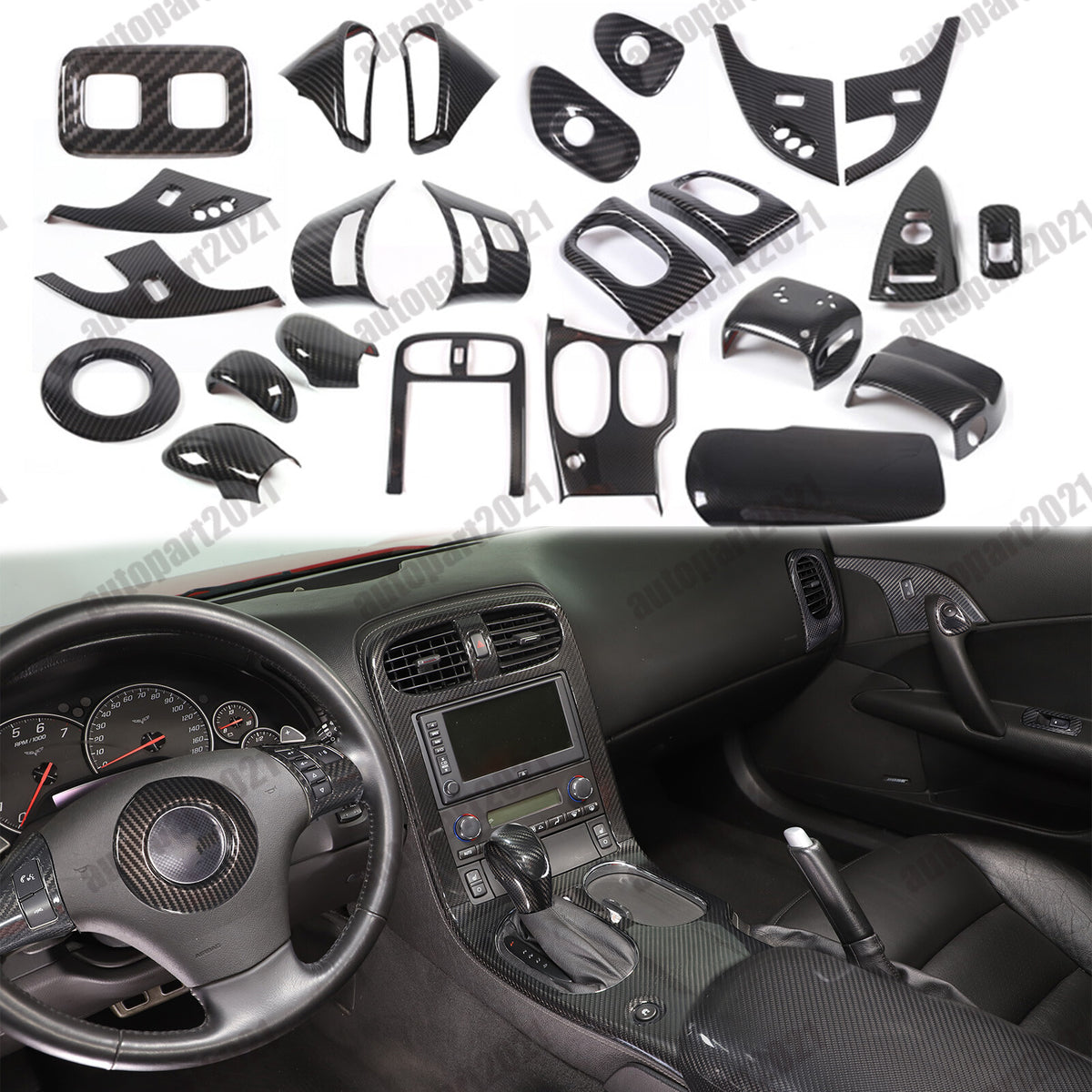 ABS Carbon Fiber Interior Decor Accessories Cover Trim For Corvette C6 2005-13 1