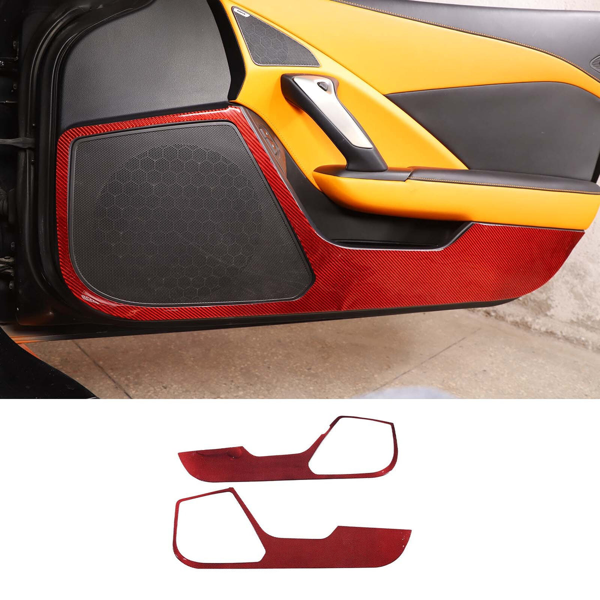Red Carbon Fiber Door Panel Anti-kick Cover Trim For Corvette C7 2014-2019 2