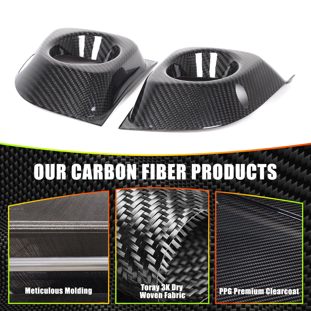 Real Carbon Fiber Front Fog Light Frame Trim For Fiat 500 312 2011-2015 3