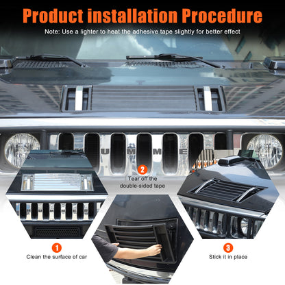 ABS Matte Black Front Hood Grille Engine Cover Trim for Hummer H2 2003-2009 3