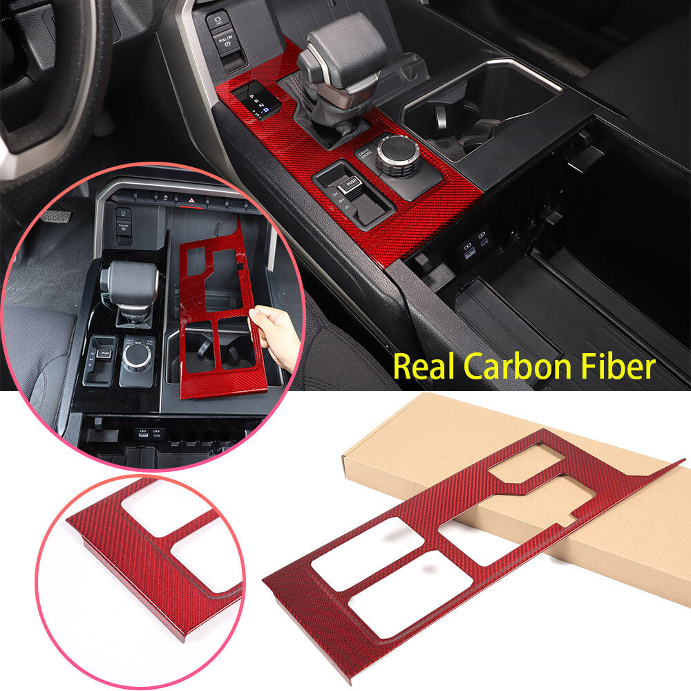 Red Real Carbon Fiber Console Gear Shift Box Panel Trim For Toyota Tundra 22-26 1