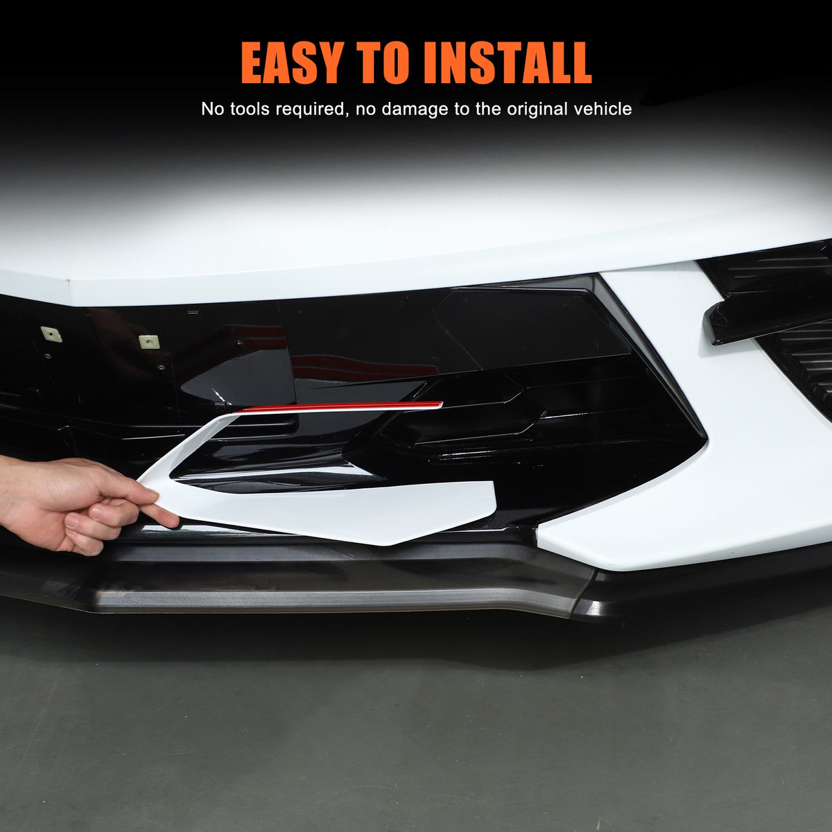 White ABS Front Bumper Center Grille Frame Trim Cover For Corvette C8 2020+ 8