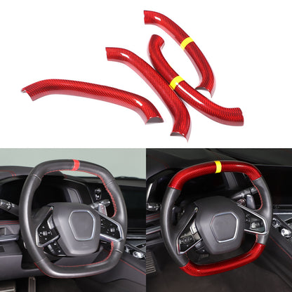 Red Real Carbon Fiber Yellow Top Steering Wheel Cover Trim For Corvette C8 2020+ 16