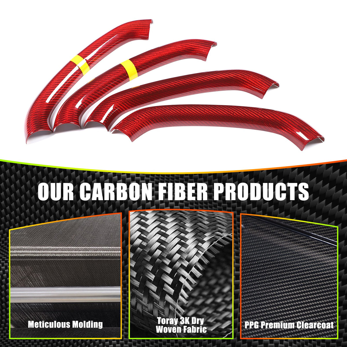 Red Real Carbon Fiber Yellow Top Steering Wheel Cover Trim For Corvette C8 2020+ 7