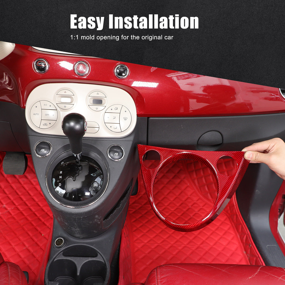 Red Real Carbon Fiber Center Gear Shift Panel Trim For Fiat 500 Abarth 595 10-22 18