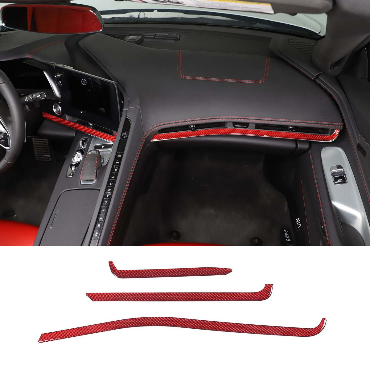 Red Soft Carbon Fiber Interior Decor Trim Kit Cover Set For Corvette C8 20-25 145