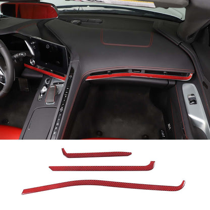 Red Soft Carbon Fiber Interior Decor Trim Kit Cover Set For Corvette C8 20-25 145