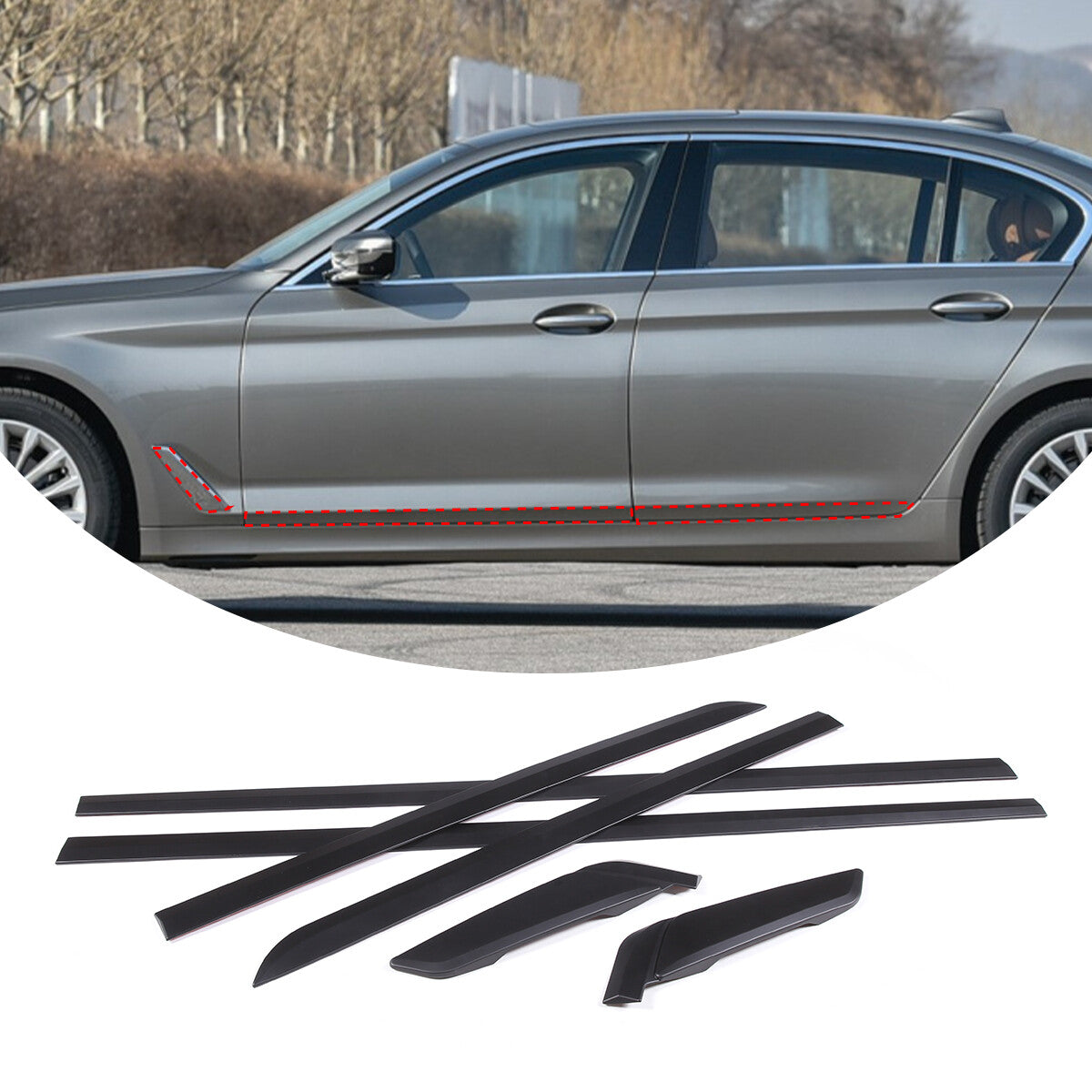 Matte Black Door Side Body Molding Trim Strips For BMW 5 Series G30 2018-22 4