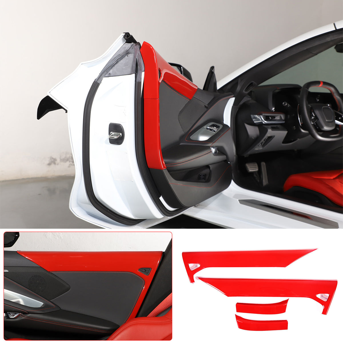 ABS Red Inner Interior Door Panel Cover Trim For Corvette C8 Z51 Z06 2020-26 US 4