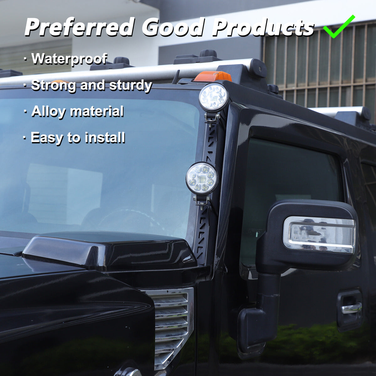 Black Steel A-Pillar LED Light Bar Mount Bracket For Hummer H2 2003-2009 11