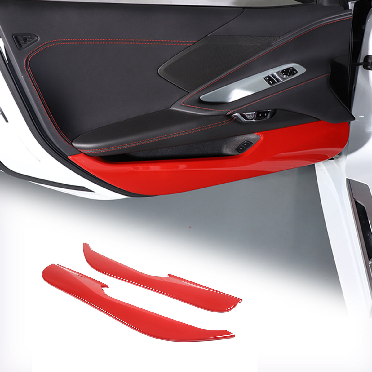 Sports Red ABS Interior Door Anti-kick Panel Cover Trim For Corvette C8 20+ US 20