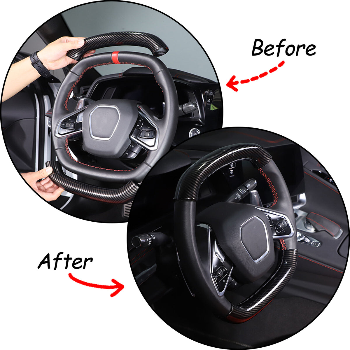 Carbon fiber Style Steering Wheel Top Lower Handle Cover Trim For C8 Corvette 12