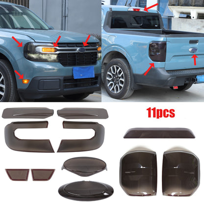Smoked Black Front Rear Tail Light Emblem Full Trim Set For Ford Maverick 22+ 1