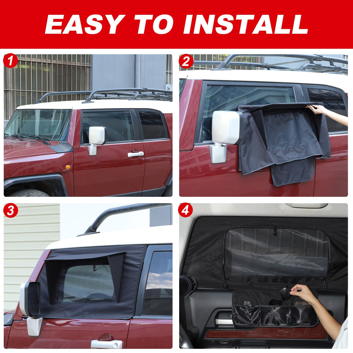 Front Door Window Sun Shade Cover For Toyota FJ Cruiser 2007-2021 5