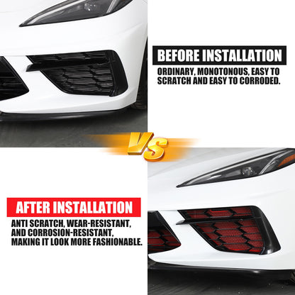 Red Steel Front Bumper Grille Mesh Screen Insect Guard For Corvette C8 2020 24