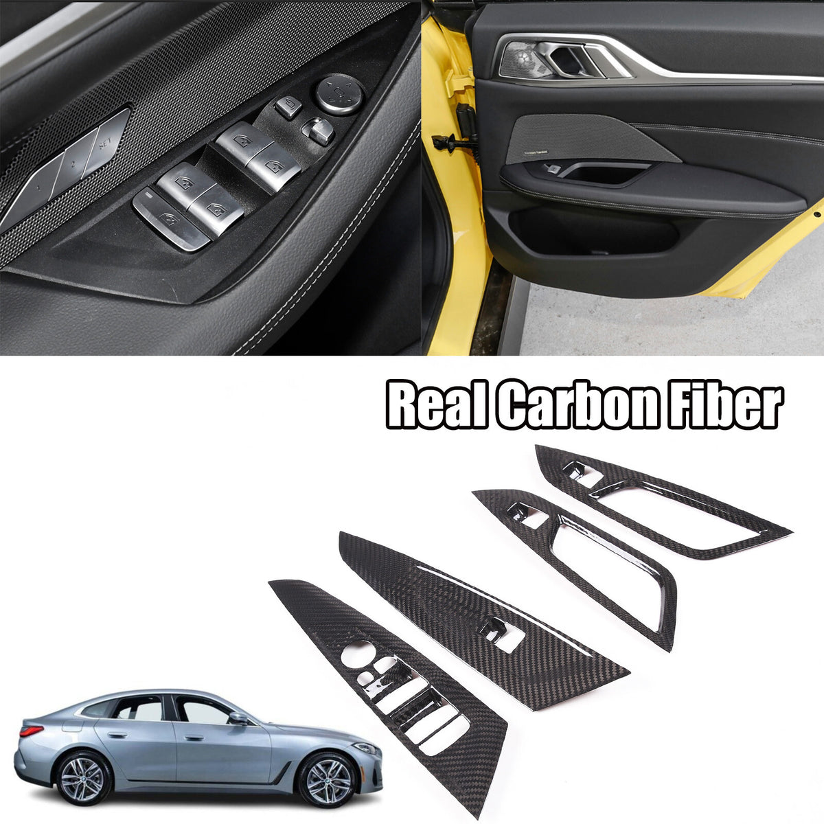 Real Carbon Fiber Window Lift Trim Cover For BMW 4 Series G26 Gran Coupe 22-24 2