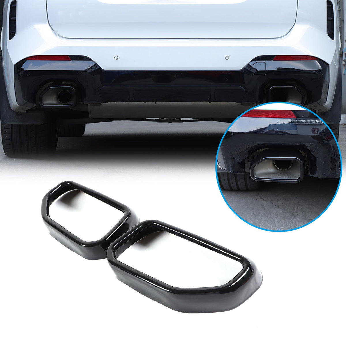Steel Glossy Black Exhaust Tailpipe Tip Trim For BMW X3 G01 X4 G02 2022-2024 1