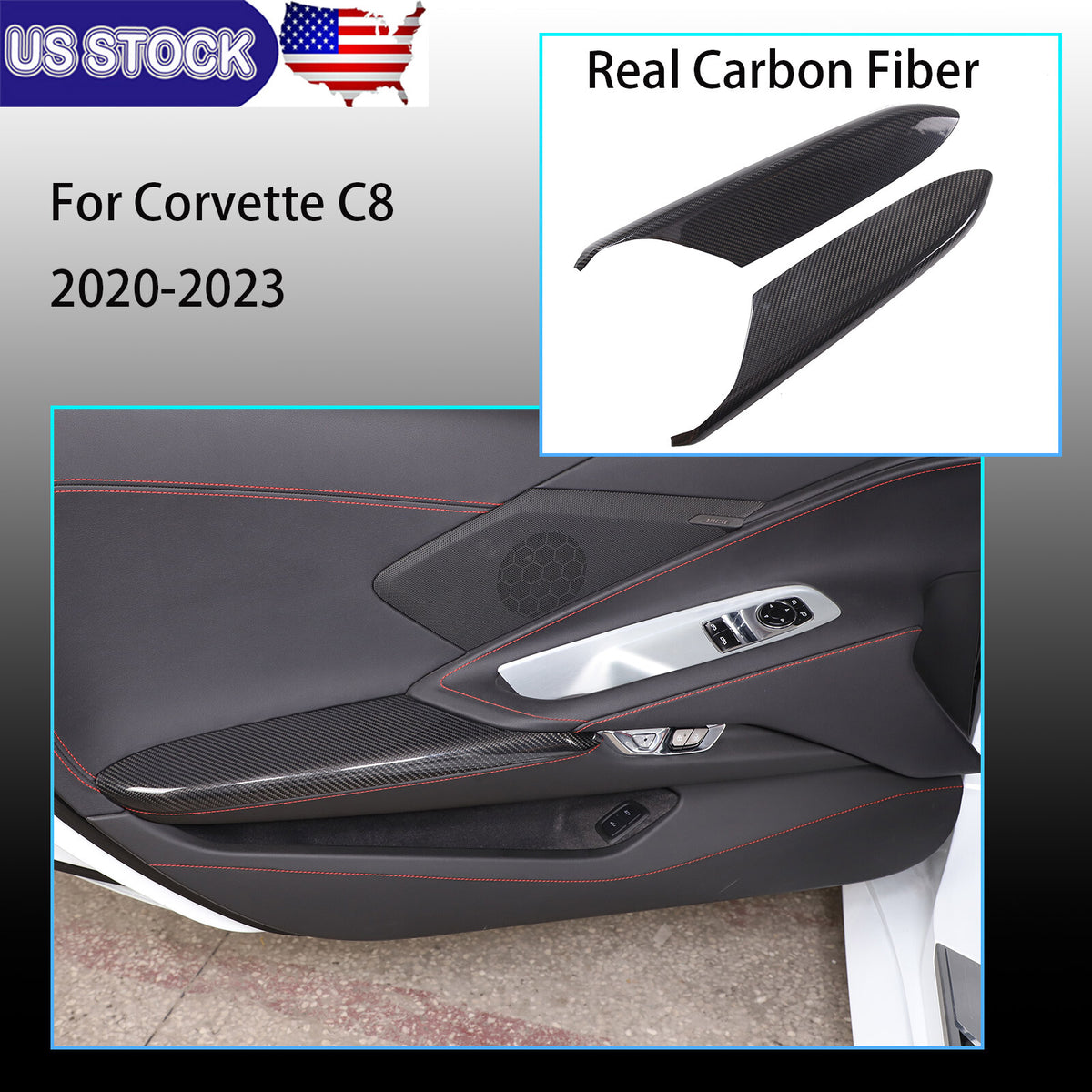 Real Carbon Fiber Car Door Armrest Cover Trim For Corvette C8 Z51 Z06 20-23 US 1