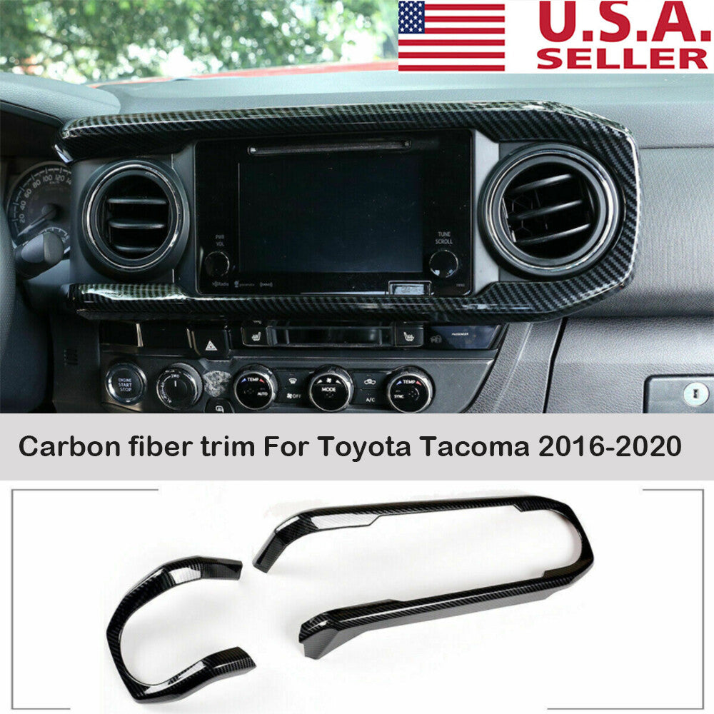Carbon Fiber Central Control Dashboard Decorative Cover For Toyota Tacoma 16-23 1